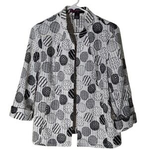 Peck and Peck Open Blazer Jacket Black White Asian Collar Sheer Womens Large SEE